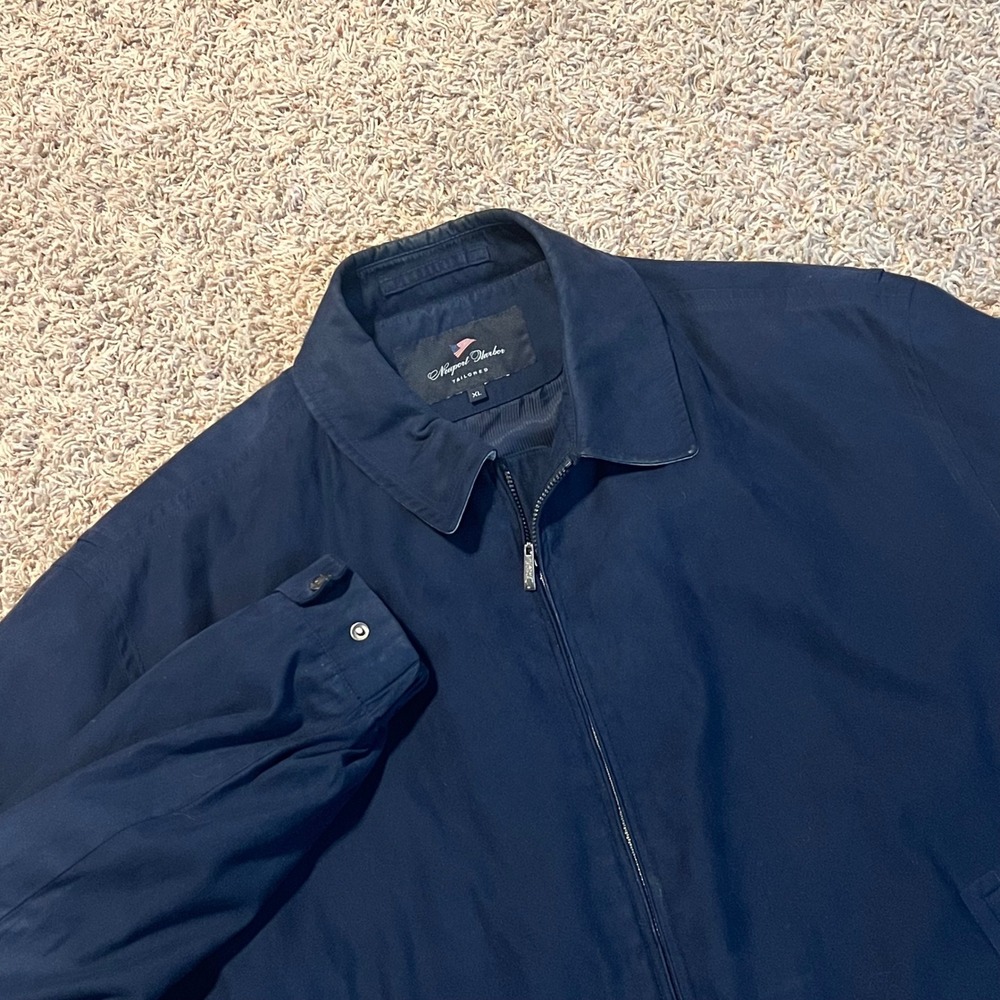 Newport Harbor Mens XL Navy Blue Microfiber Full Zip Harrington Bomber Jacket
